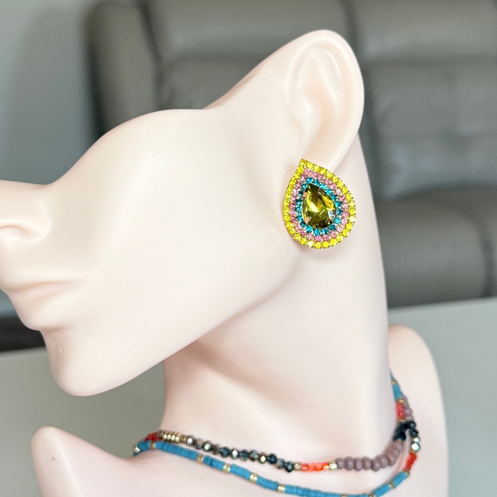 Multicolor Teardrop Crystal Stud Earrings